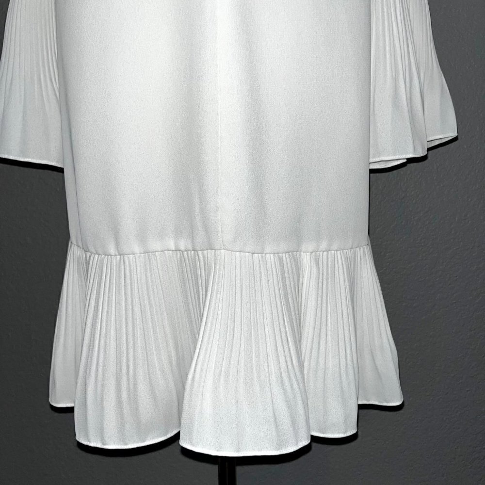 HAILEY Multi Layer Pleated Ruffle Long Sleeve White Crepe Chandelier Dress EUC M - Picture 8 of 10